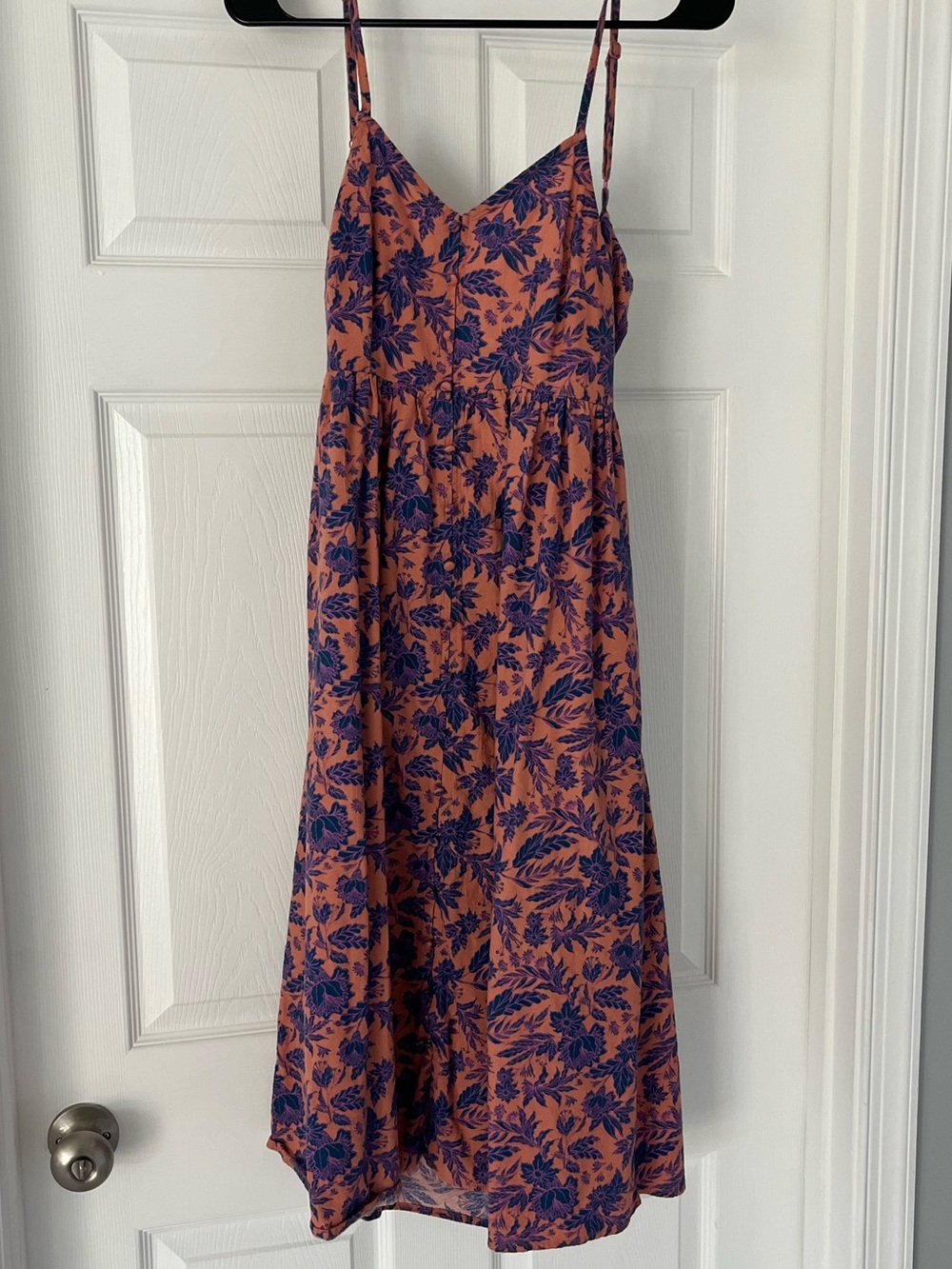 Universal Thread Coral Slip Dress with Navy Floral Print